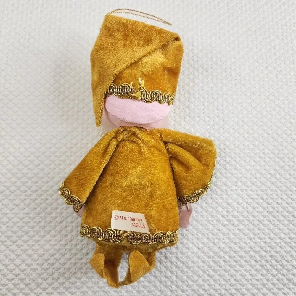Vintage Mid Century Gold Felt Elf Santa Ornament Japan Mr Christmas